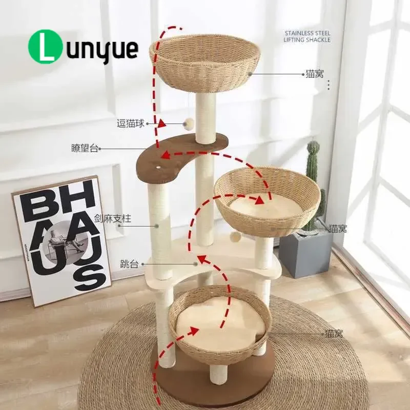 Cat Tree with Space Capsule Sisal Scratching Post Multi Layer Jumping Platform Cat Nest Integrated Climbing Frame Furniture