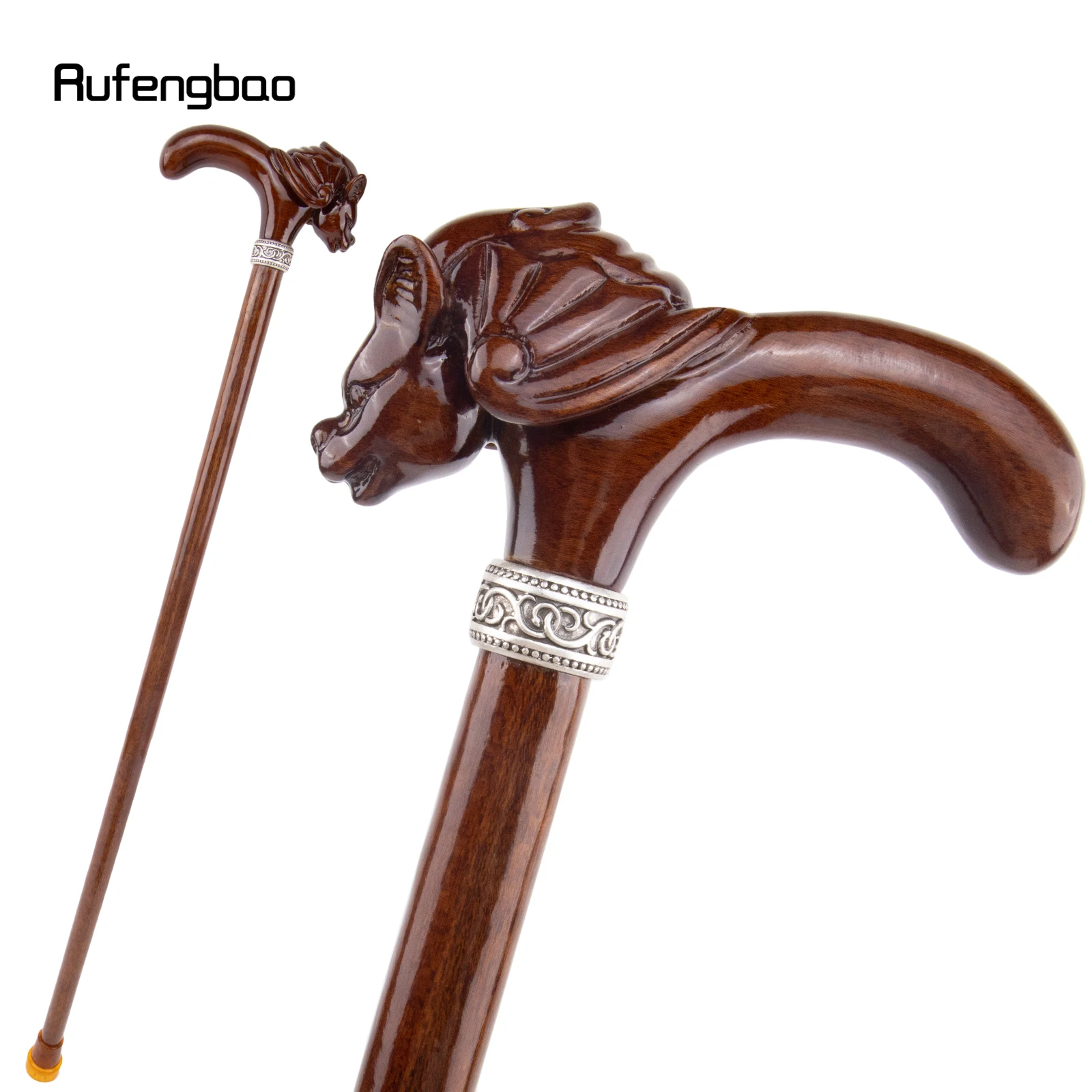 Red Wood Bat Head Wooden Fashion Walking Stick Decorative Cospaly Cane Halloween Mace Crutch  Wand Crosier 93cm