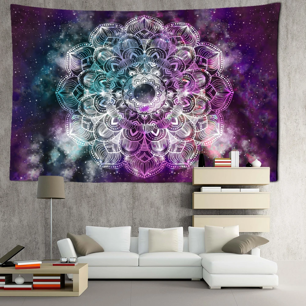 Purple Starry Sky Mandala Tapestry Wall Hanging Bohemian Tropical Landscape Art Hippie Tapiz Aesthetics Room Home Decor