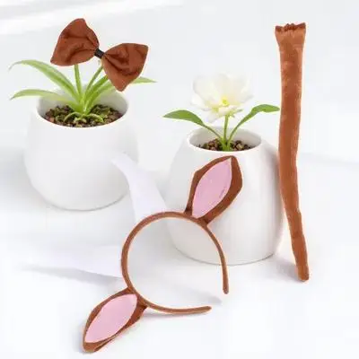 1 satz Tier Kostüm Set Ohren Stirnband Schwanz Fliege Handschuhe Party Prop Für Cosplay Geburtstag Weihnachten Maskerade Tier