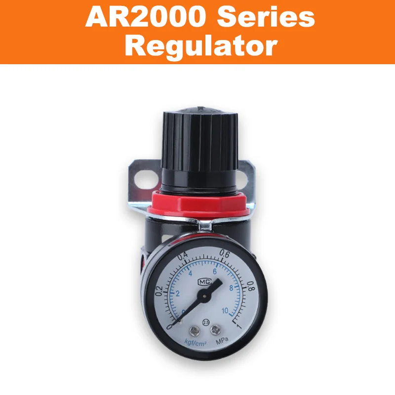 AR2000 Pressure Regulator Valve Air Compressor Accessory With Pressure Gauge And Push In Fitting 6mm 8mm 10mm 12mm G1/4'' Thread