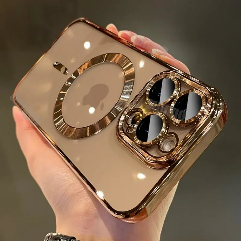 New Luxury 16 Series Desert Gold Transparent Case For iPhone 16 15 14 13 12 11 Pro Max 16 Plus Magsafe Magnetic Shockproof Cover