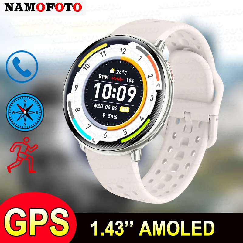 

New GPS Smartwatch Outdoor Sports tracking 1.43'' AMOLED Compass Barometer Altitude Heart Rate Bluetooth Call GPT AI Smart Watch