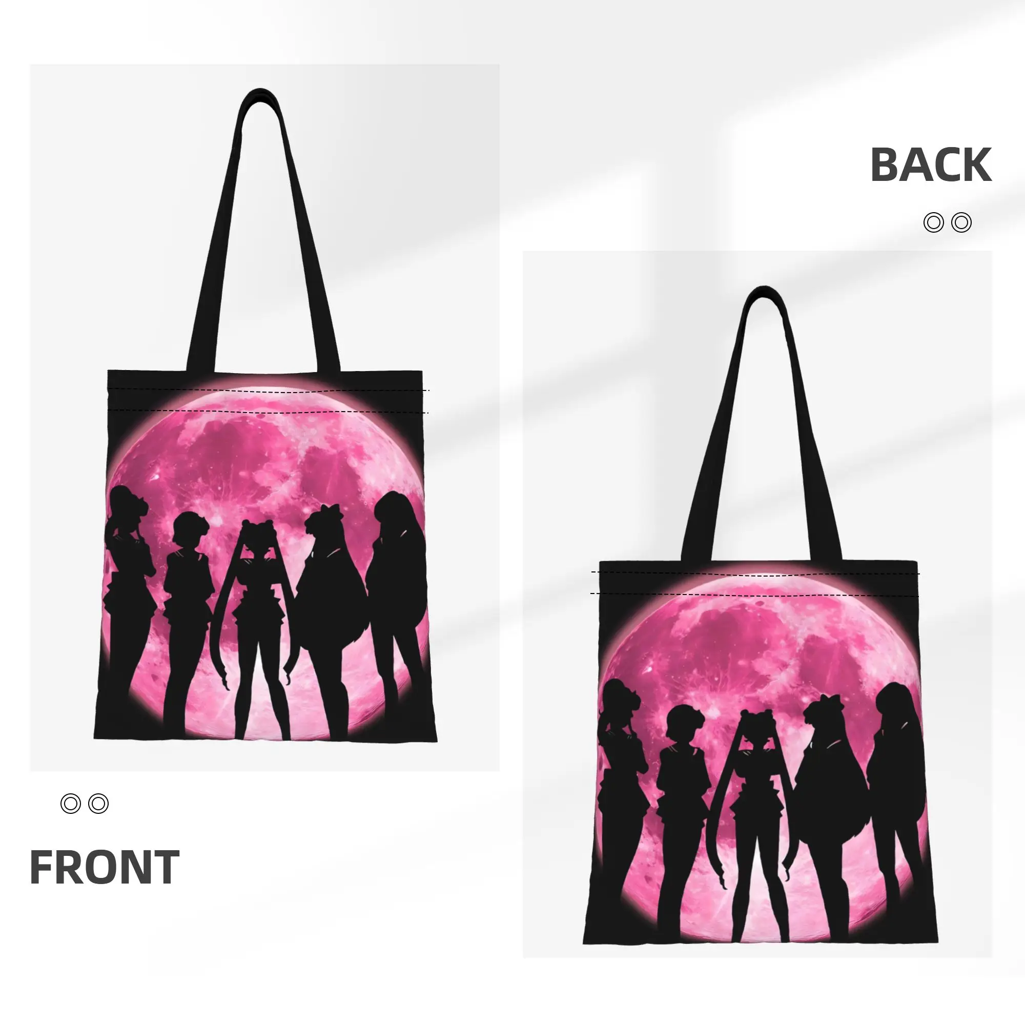 1PC Large Capacity Sailor Team Group Sailor Moon Canvas Tote Bag Foldable Chic Pattern No Closed Design