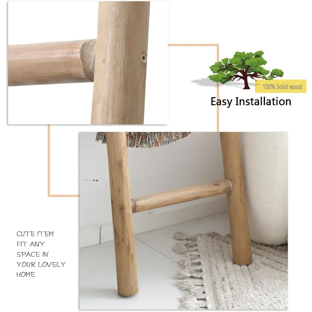 Escalera de manta de madera para sala de estar estilo granja, exhibición decorativa de colcha de pared y toallero rústico