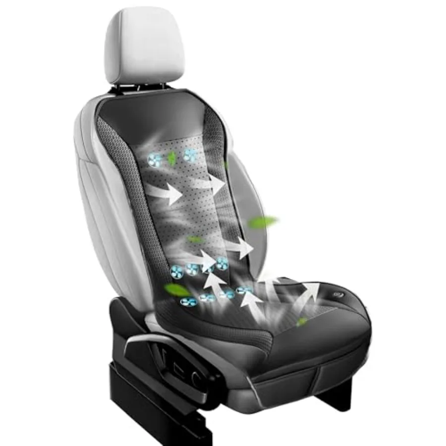 

Front seat cooling car seat cover with 16 fans black mesh fabric upgraded ventilation and massage function auto start/stop univ