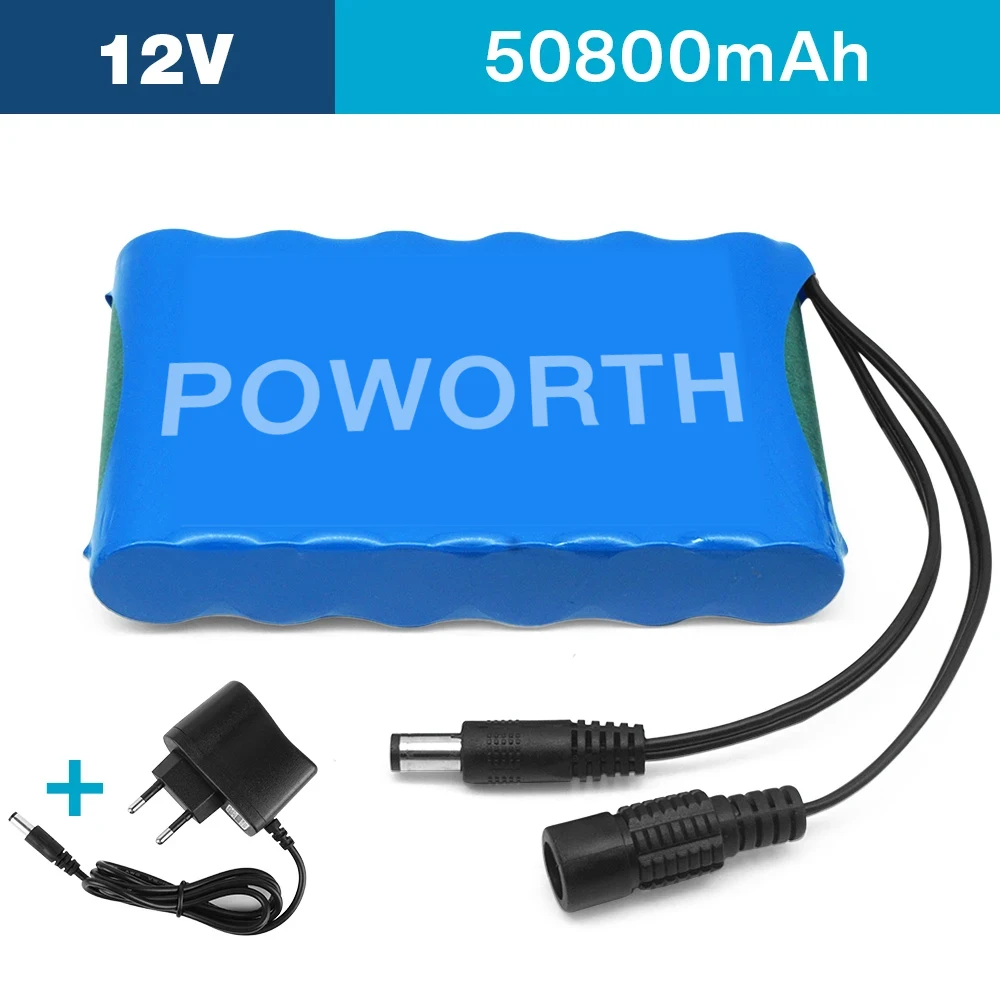 

NEW Portable Super 12V 50800mah Battery Rechargeable Lithium Ion Battery Pack Capacity DC 12.6v 50.8Ah CCTV Cam Monitor +Charger