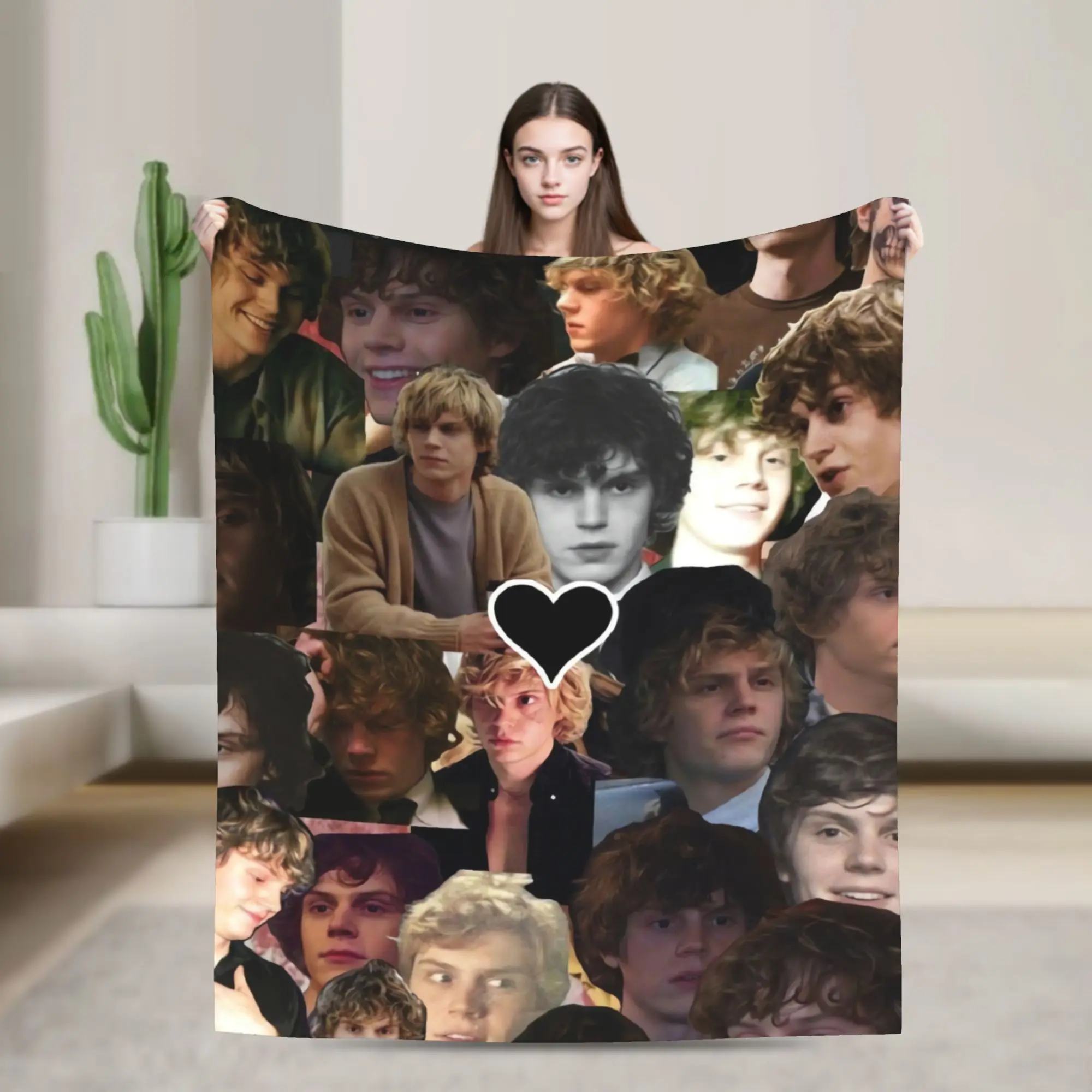 Warm Blanket Travel Sweet Evan Peters Heart Collage Throw Blanket  Flannel Bedspread For Home Decor Graphic Sofa Bed Cover