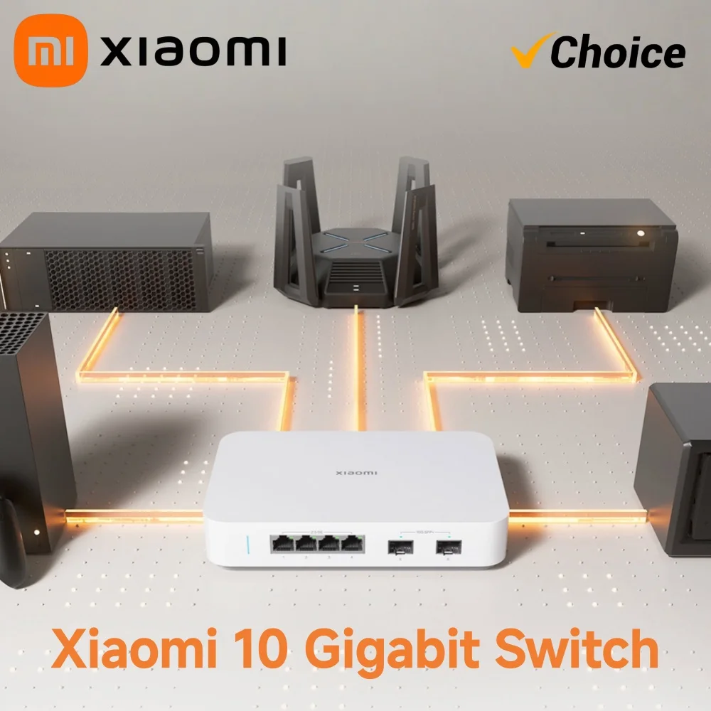 

Original Xiaomi Mi 10G Ethernet Switch 4×2.5G+2×10GMbps Mini Network Switch VLAN Ethernet Splitter Lan Router 6 Ports Hub Switch