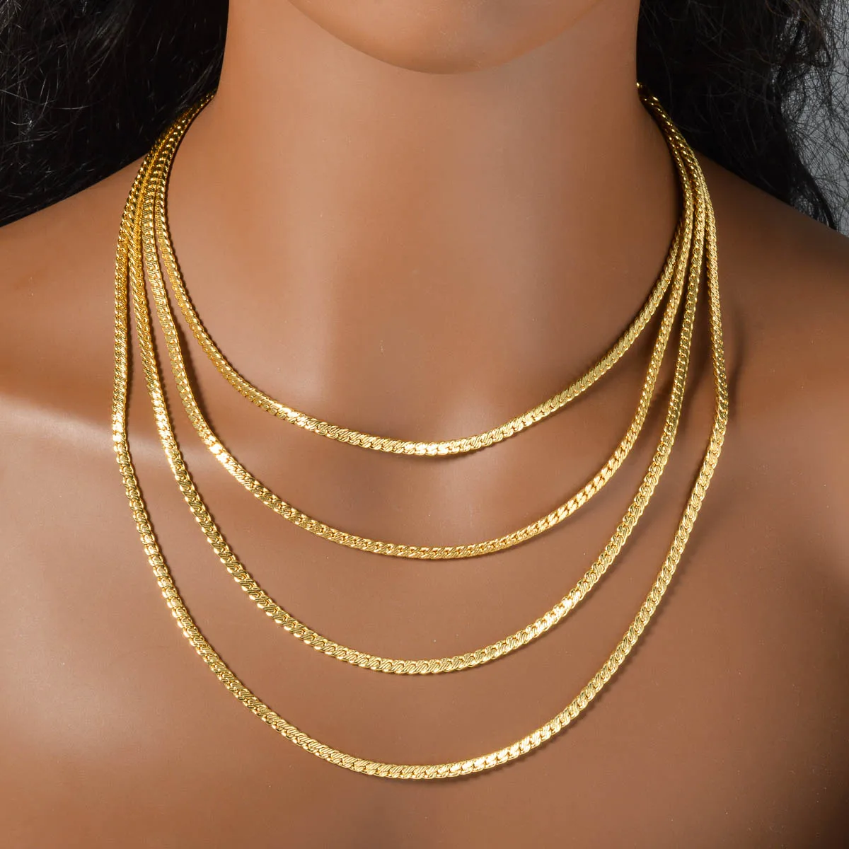 Flat Snake Herringbone Collarbone Necklace for Women Thin Multi Layer Stackable Choker Waterproof Minimal Jewelry Accessory