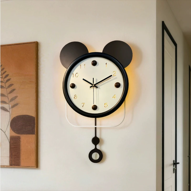 Cartoon LED Wall Clock Creative Personality Quiet Decoration Children's Room Clock Bedroom mural Sway Cute Wall Watch Home Decor