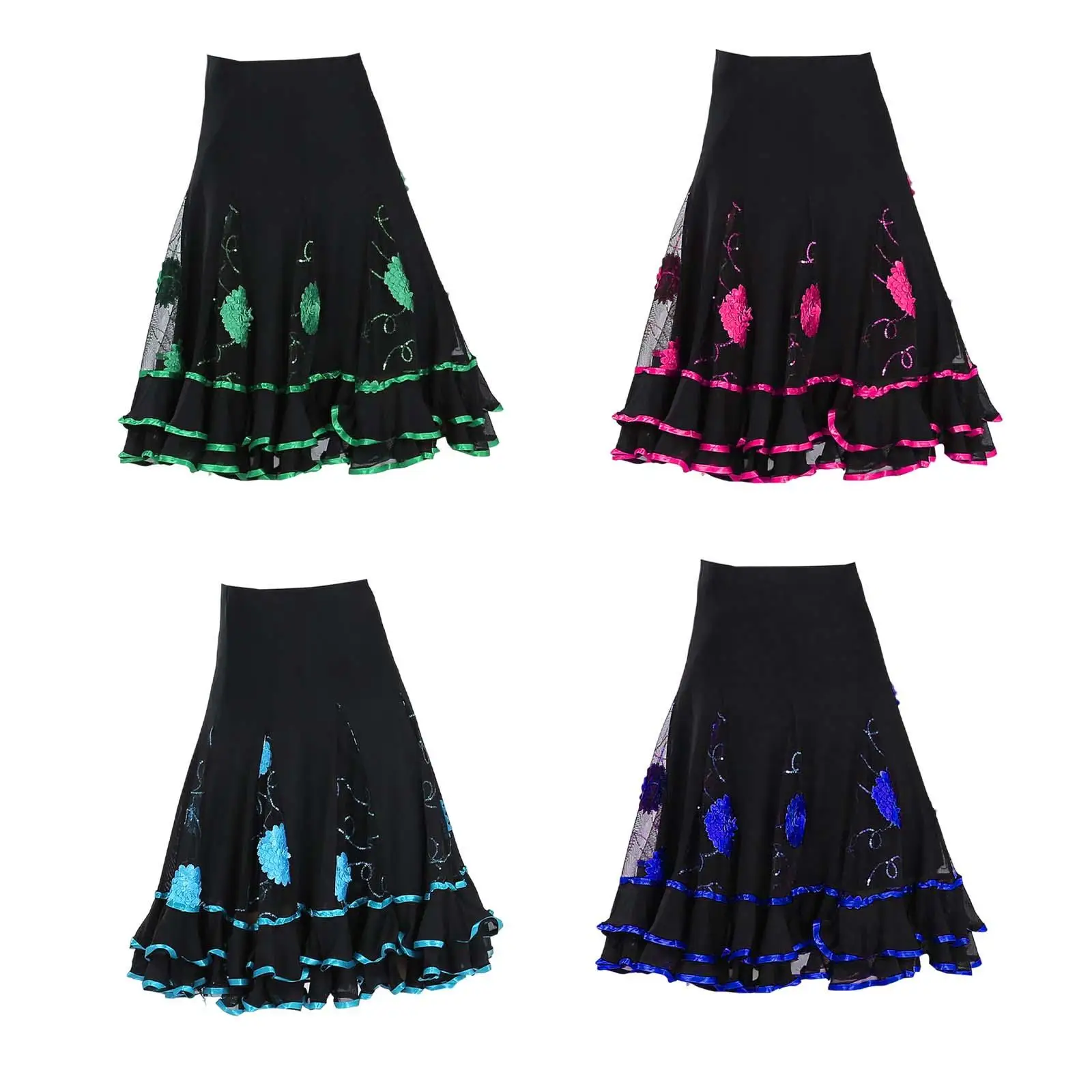 Elegant Ballroom Soft Dance Skirt Dancing Women New Style Casual Costume Long Swing Skirt for Flamenco Rumba Waltz Dancewear