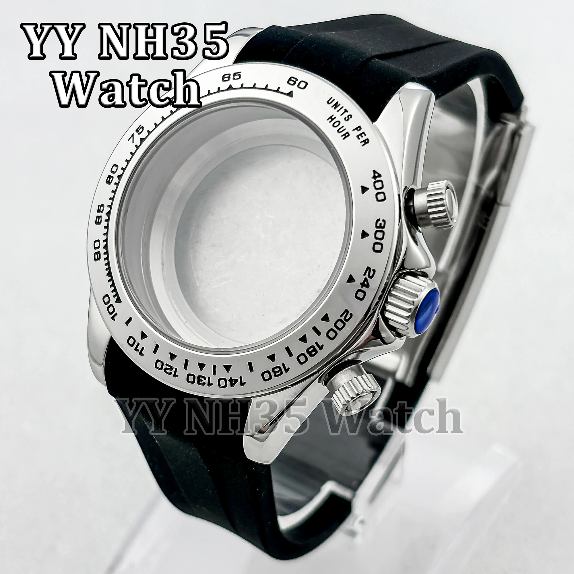 

Watch Accessories VK63 Case Rubber Strap Sapphire Crystal Water Resistant Watch Case for VK63 Quartz Movement Watch Mod Parts