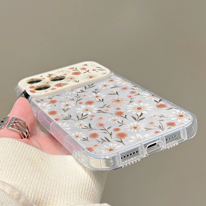 Flip Lens Mirror Phone Case Vintage Daisy Floral Print Clear Transparent Cover For iPhone 17 16 15 14 13 12 11 Pro Max view 5