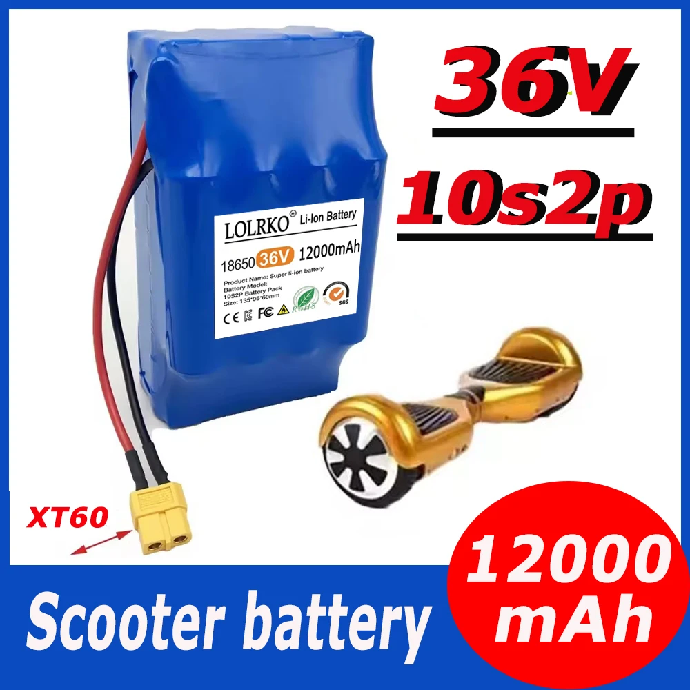 36V 12Ah 10s2p Lithium Rechargeable Battery,True for Electric Self-balancing Scooter HoverBoard Unicycle, Exceptional Battery