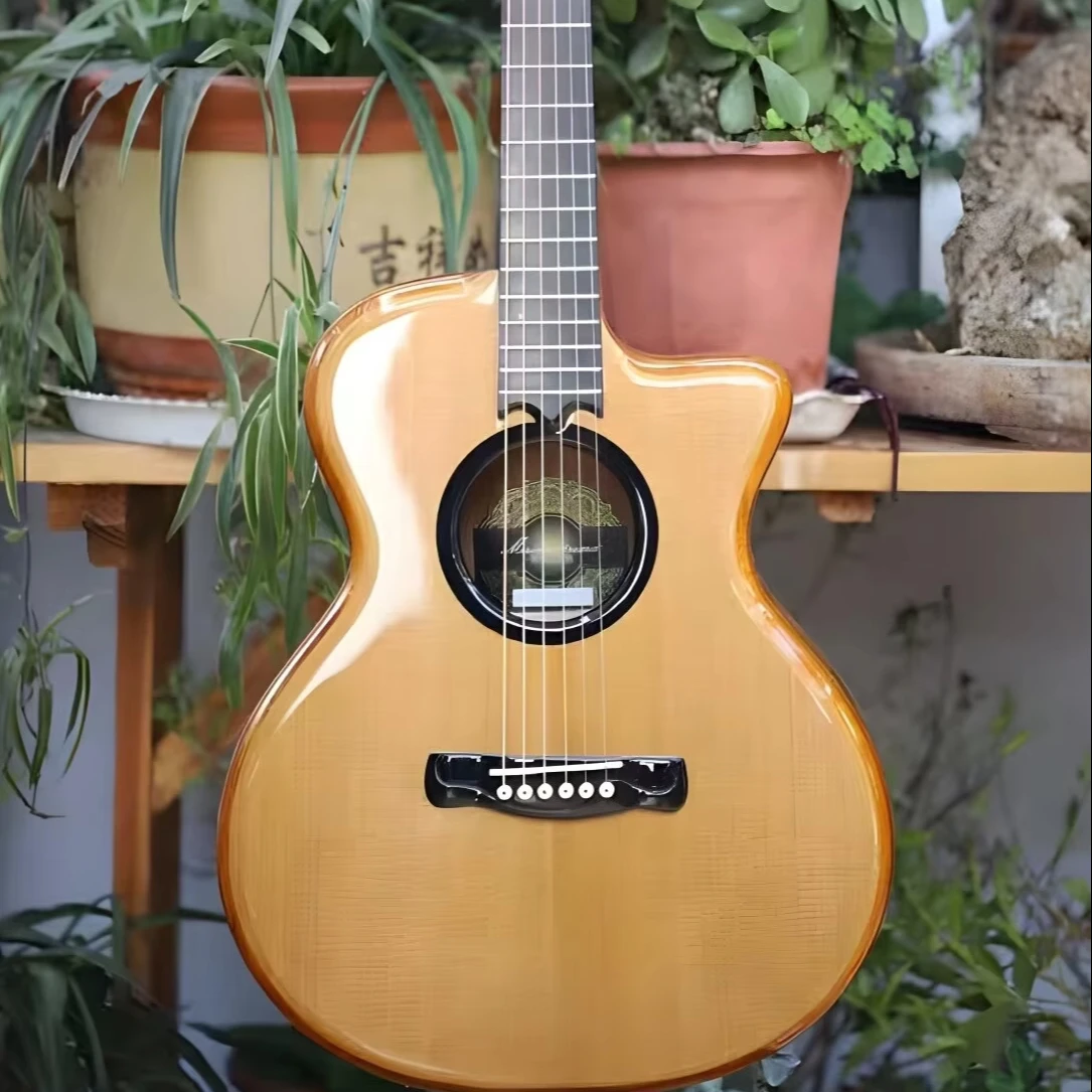 Prêt à expédier haute qualité 38 pouces or Phoebe tout solide guitare acoustique épicéa acajou palissandre ébène Nylon cordes basse musique