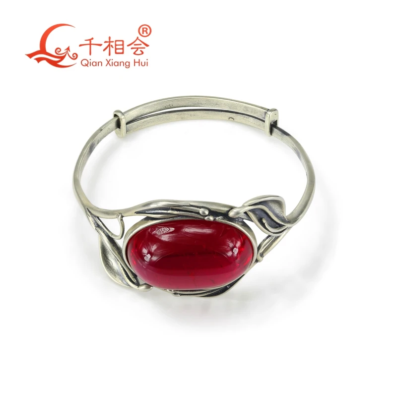 63CT 20*30mm oval shape inclusions corundum red Artificial ruby  retro 925 silver  Jewelry for Ajustable bracelet