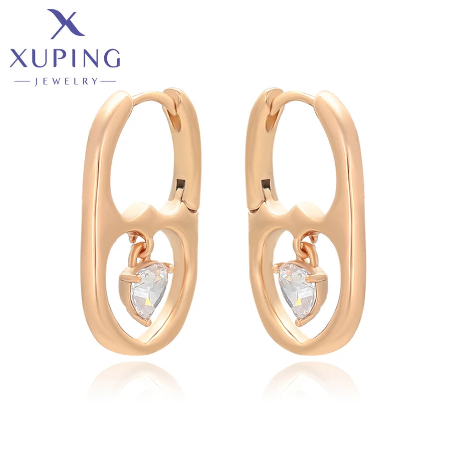 Xuping Jewelry New Arrival Heart Charm Stone Love Gold Color Hoop Trendy Earrings for Women Girl Party Gift X000810806