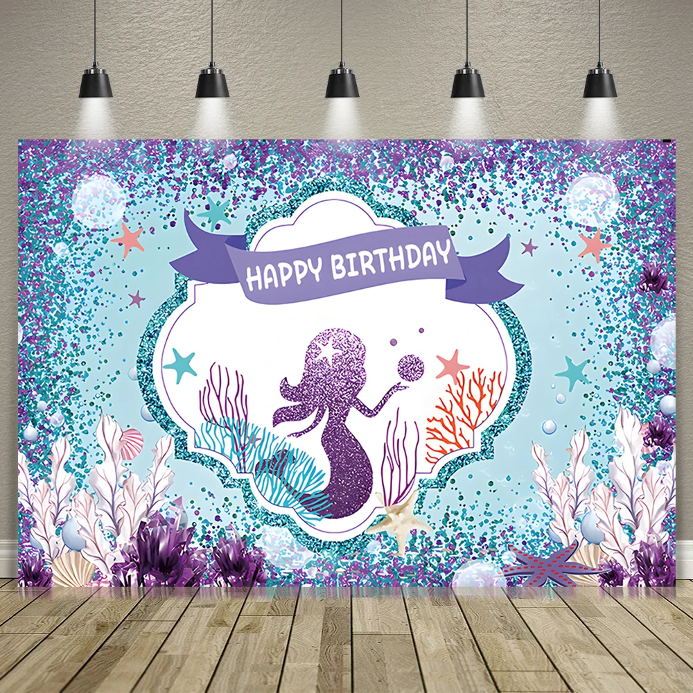 Mermaid Theme Backdrop Banner Girl Birthday Party Photography Background Wedding Party Baby Shower Decoration Photo Studio