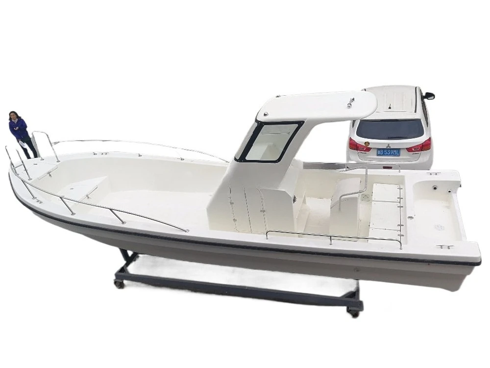 Bote de Pesca Panga de Fibra de Vidrio de 26 Pies con Motor Fuera de Borda, Casco de Fibra de Vidrio para Transporte de Pasajeros