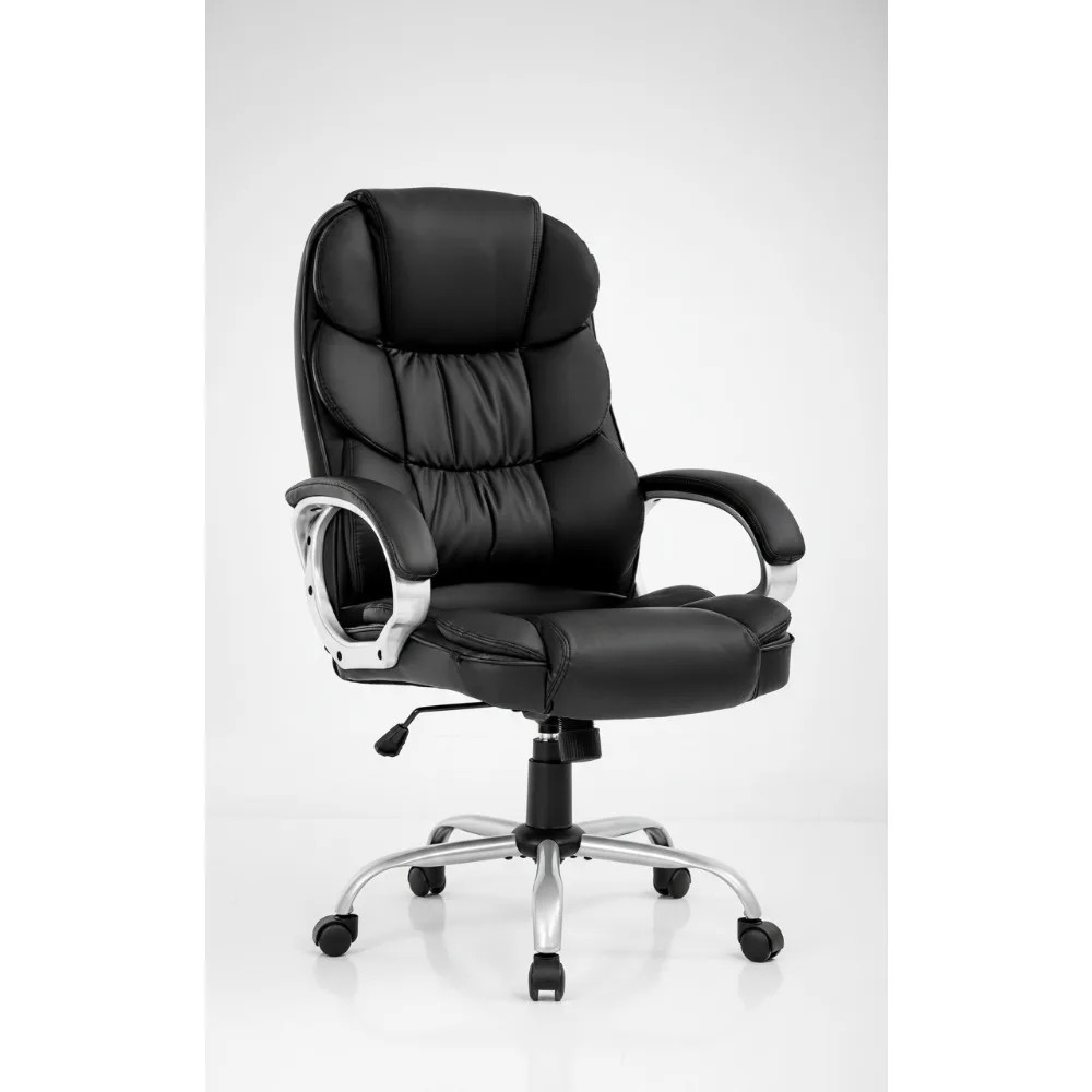 Ergonomic Office Chair with Lumbar Support Headrest PU Leather Rolling Swivel Computer Desk Chair for Back Pain Relief