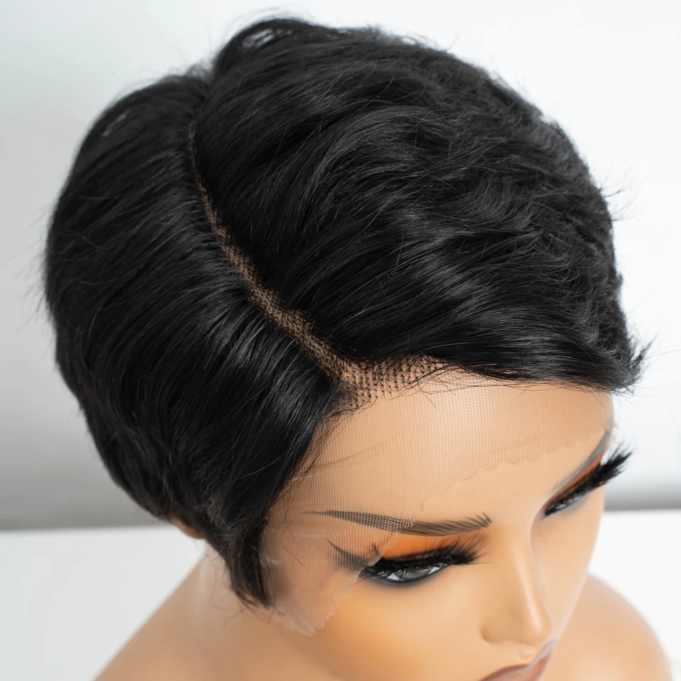 Lekker-Short Pixie Cut Lace Front Perucas de Cabelo Humano para Mulheres, Cabelo Remy Brasileiro Glueless, Perucas Coloridas Bob, Corte Curto, 13x6x1