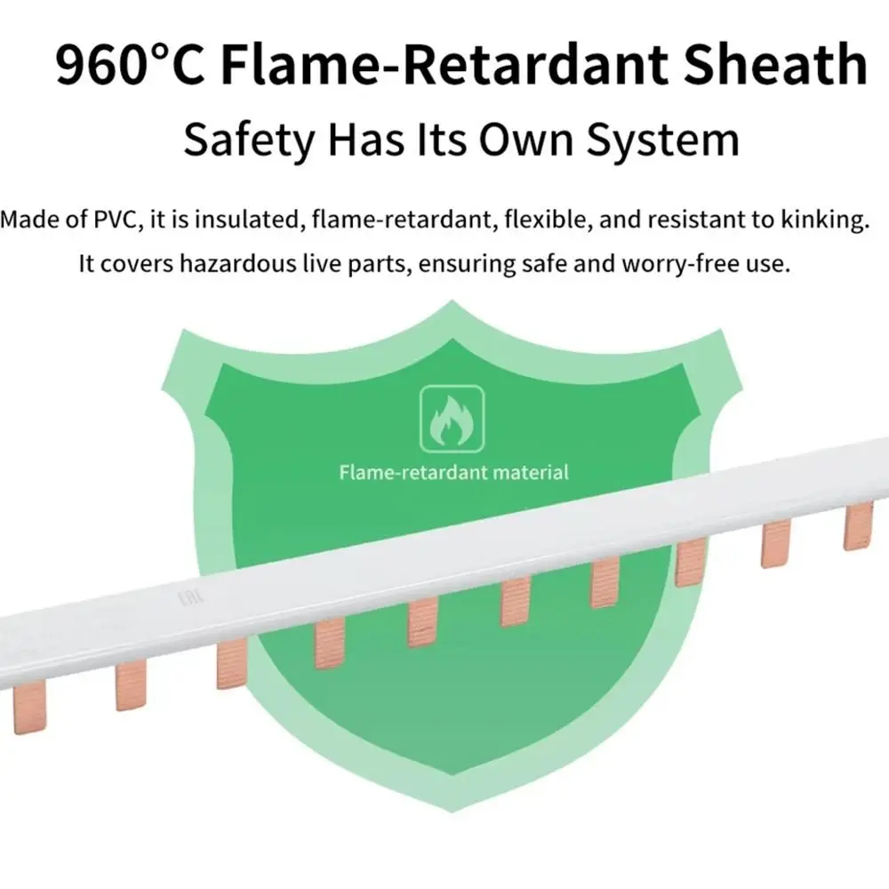 1Pcs 63A MCB Busbar 1/2/3Pole Red Copper Circuit Breaker Busbar 18/36mm Phase Spacing PVC Flame Retardant Copper Bus Bar