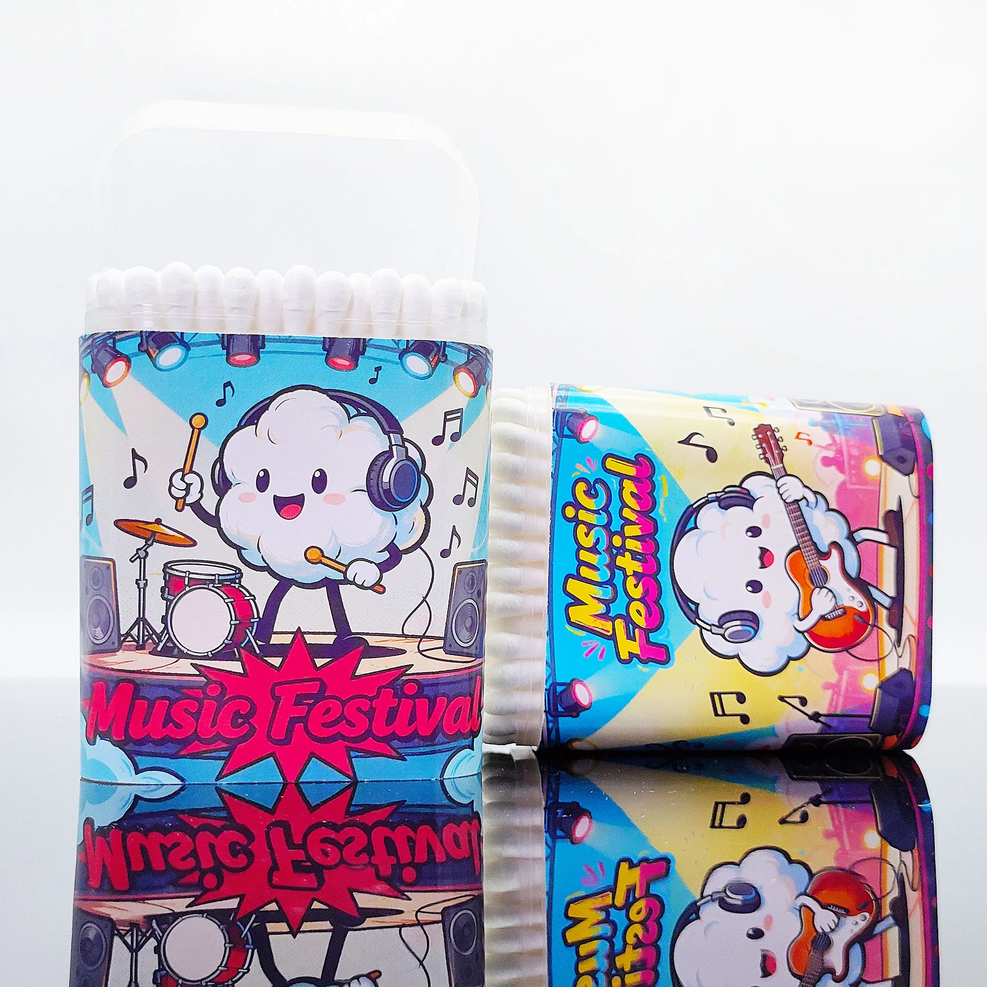 200 قطعة من أعواد القطن لمهرجان الموسيقى متعددة الوظائف برأسين، أعواد قطنية مستديرة، عصا أعواد قطنية.