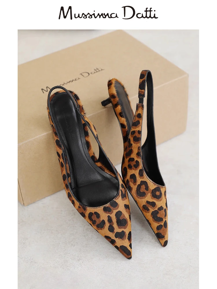 Murrinna Daffi 2024 New Women Shoes  Ladies Leather Casual Flat Shoes Leopard Print Sharp Pointed Cutout Strappy Roman Sandals