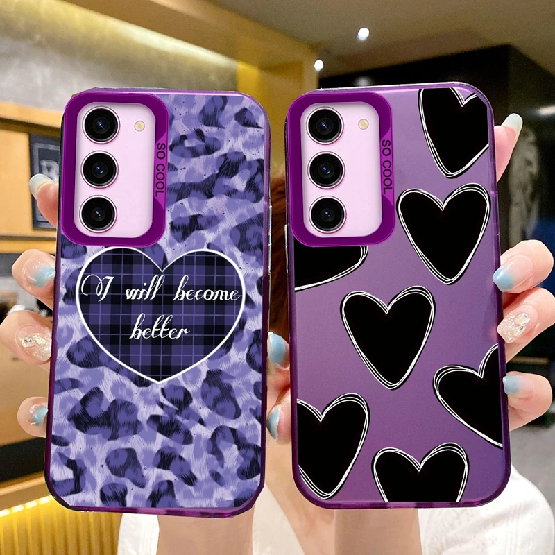 Leopard Love Flower Cute Cat Phone Cases For Samsung S25 S24 S23 FE S21 Uluta S25+ S24+ Silicone Printed Fundas Anti-drop Cover