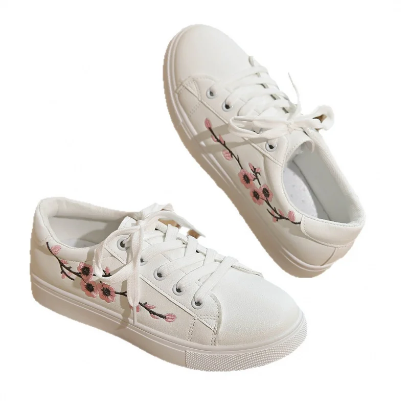 Sapatos brancos para mulheres versão coreana versátil plana sapatos de cano baixo para estudantes do sexo feminino casual rendas tênis esportivos