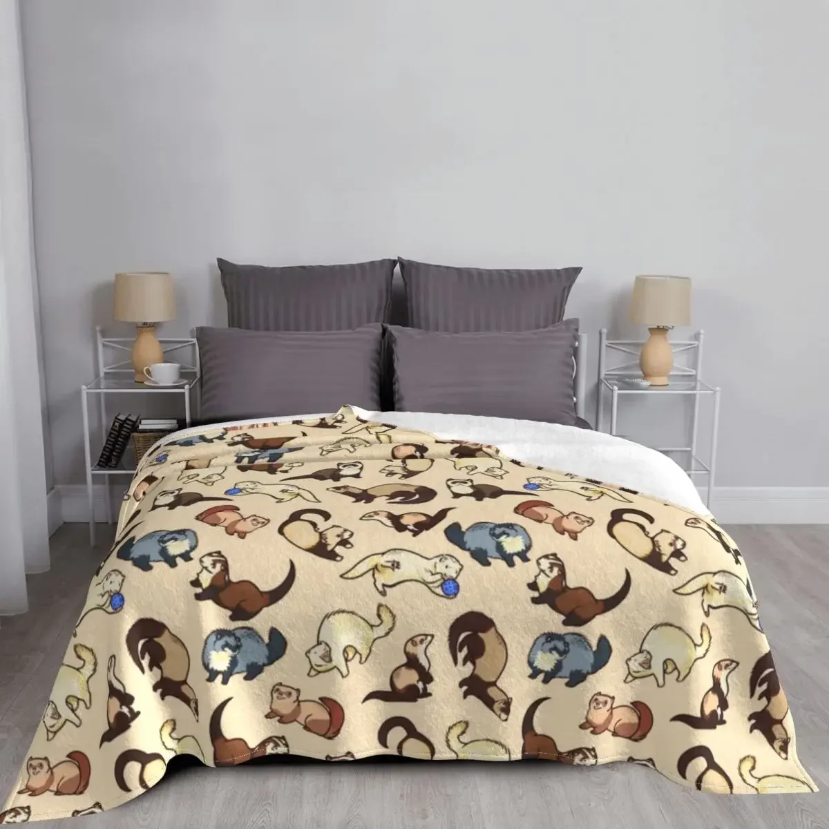 Ferret Animal Blankets Fleece Summer Autumn Winter Wildlife Rodent Weasel Soft Throw Blanket for Bed Outdoor Rug Piece