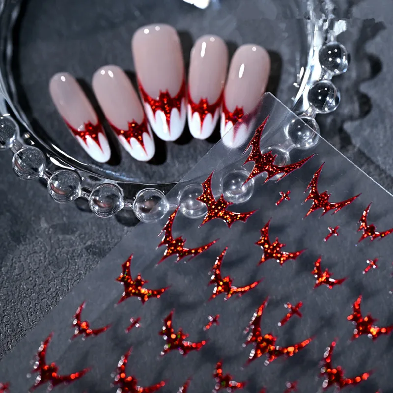 

Red Bat Nail Sticker Water Decal Nail Sticker Press on 5D Halloween Embossed Decal Stickers Nail Decoration