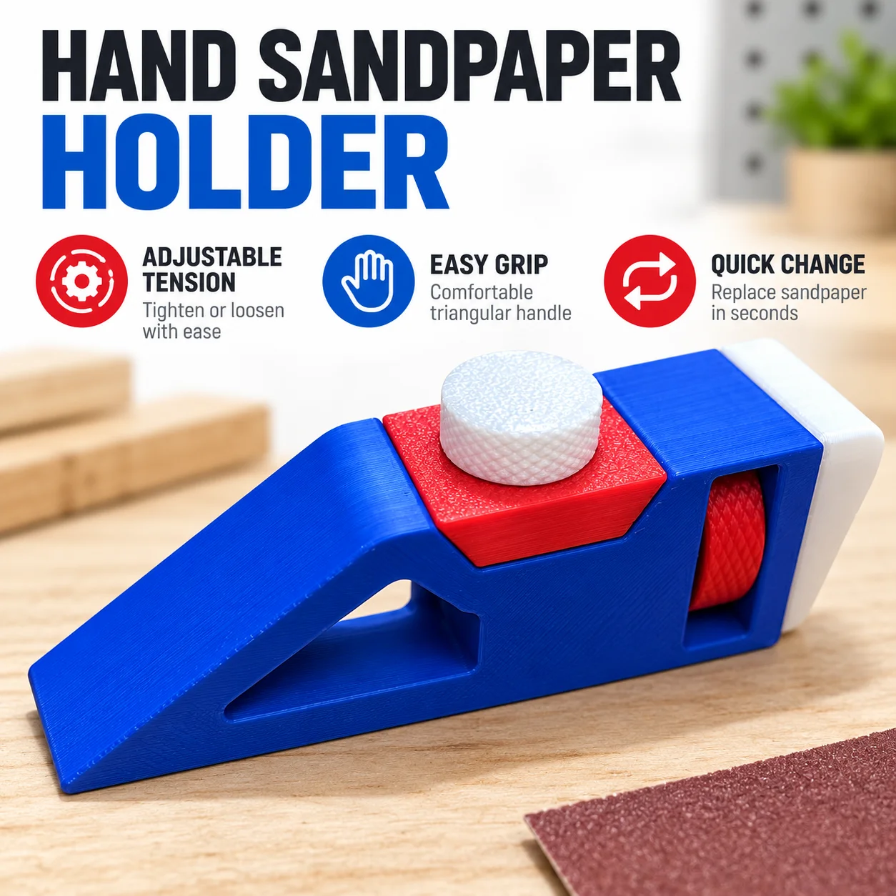 Verstellbares Handschleifwerkzeug, 3D-gedruckter Schleifpapierhalter, Schnellwechsel-Spannschleifer für Holzbearbeitung, DIY-Modellpolitur – Detail 6