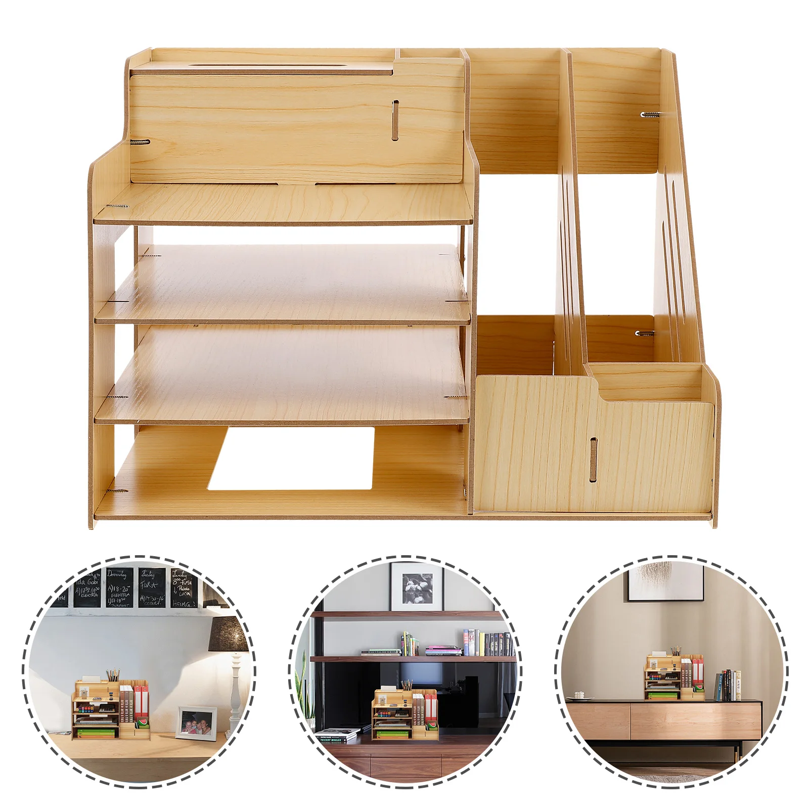 

Wooden Desktop Rack Compact Lightweight Wear resistant Large Capacity Home ganization Desktop Storage Holder Tool