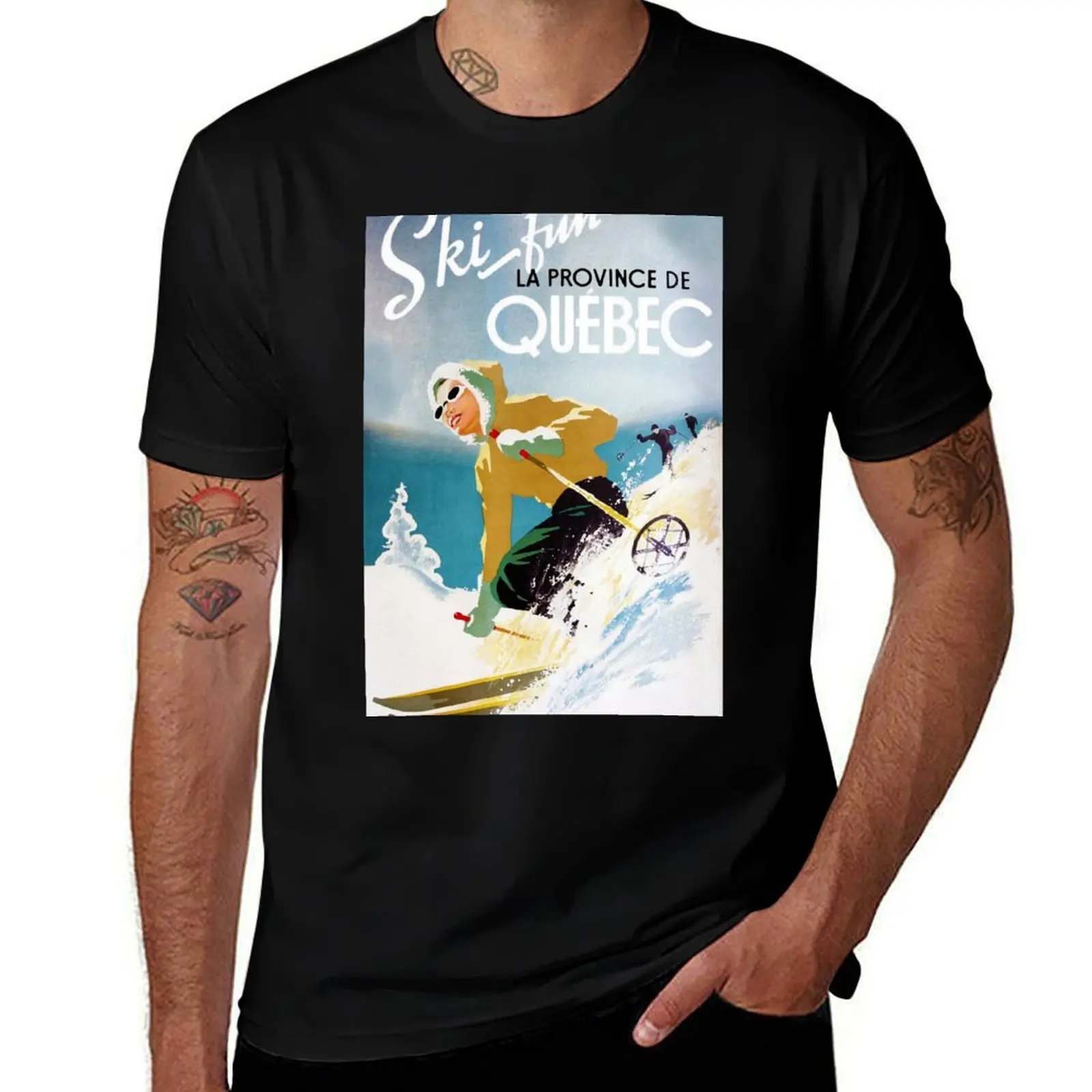 

Vintage ski poster, woman skiing in Quebec T-Shirt Plus Size Comfort Fit Tee