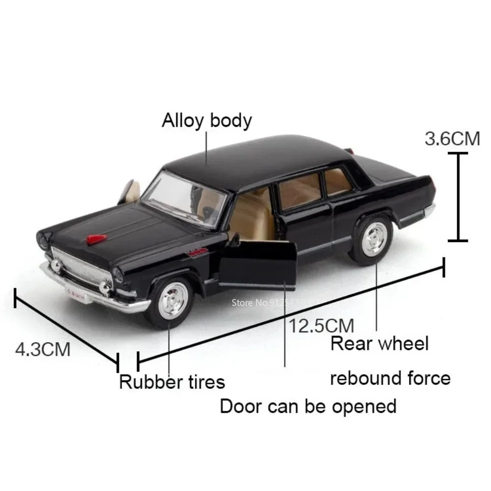 1:36 Hong Qi CA770 Car Toy Model Retro Alloy Diecast Vehicle Models Doors Opened Sound Light Pull Back Collection Kids Gifts