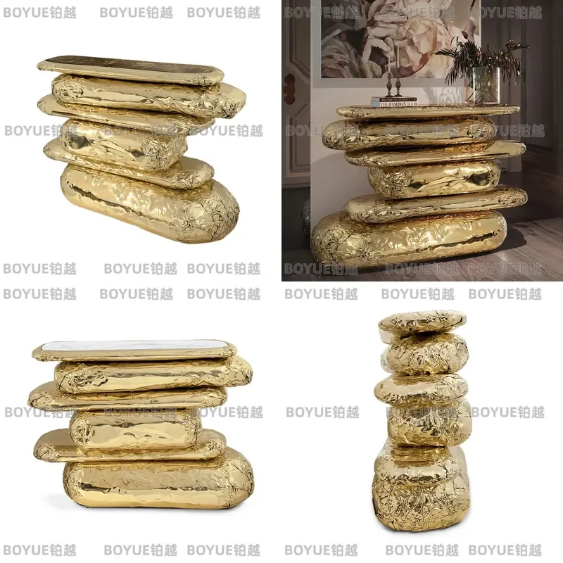 Luxury Brass Stonehenge Entrance Platform Creative Special Shaped High End Villa Doorway Decor Modern Artistic Entryway