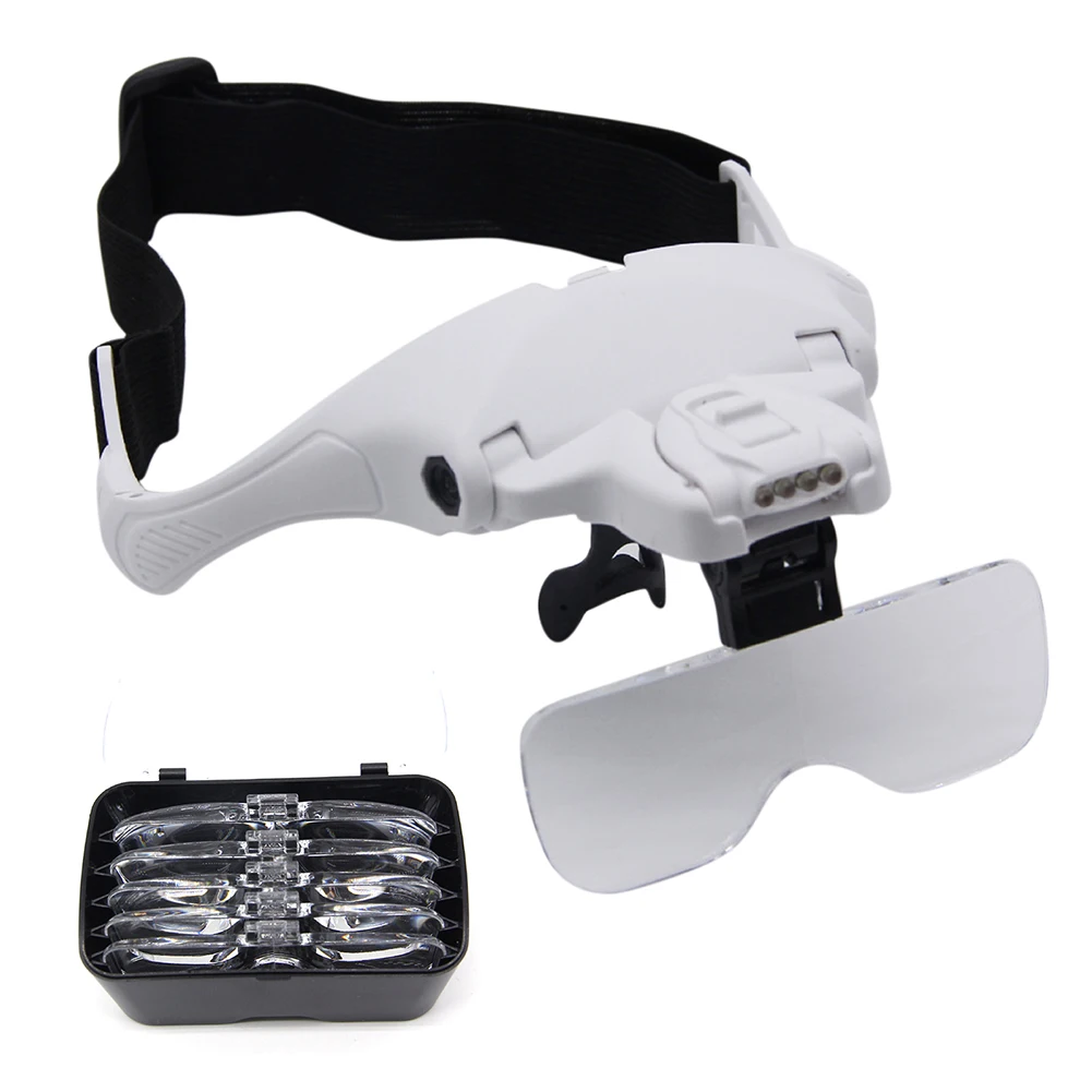 5 Lens Adjustable Headband Magnifying Glass Magnifier With LED Light lamp Magnifying Glasses For False Lashes Eyelash Extension