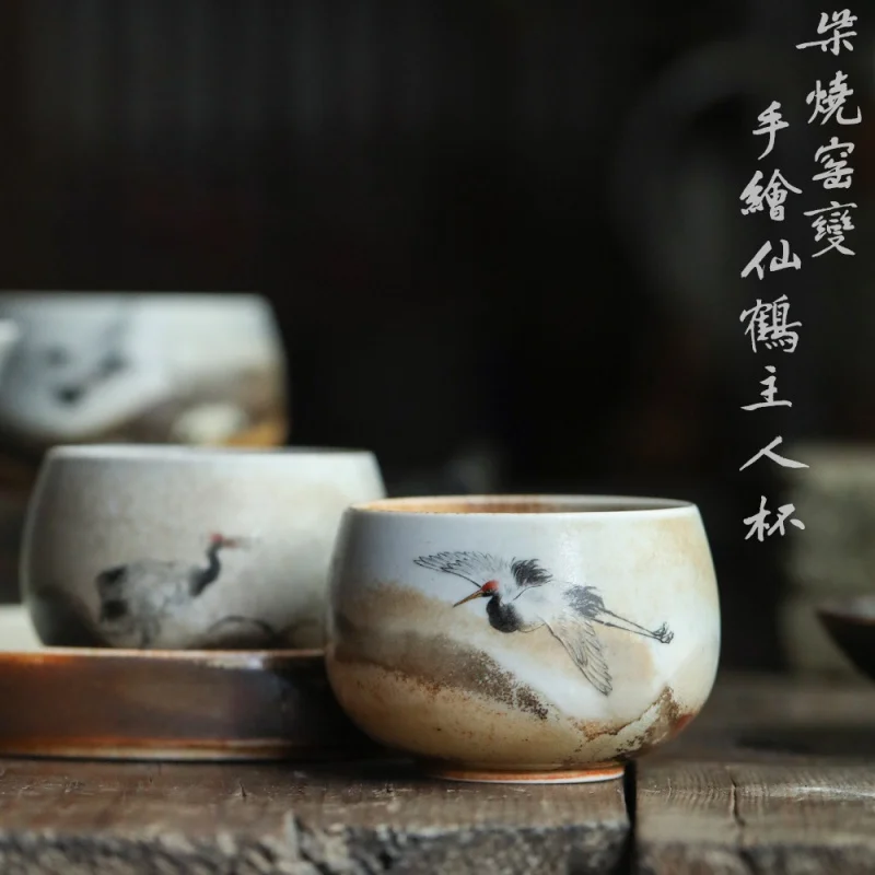 

★Jingdezhen Porcelain Hand Painted Tea Cup Tea Cup Master Cup Single Cup Handmade High-End Crane Wenqu Kung Fu Tea Set