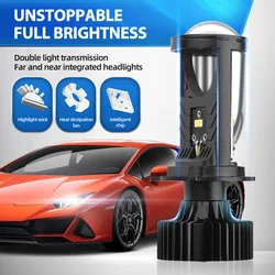Y6D H4 LED Projector Headlight Bulbs Bi LED Lens Projector with Fan H4 Mini Projector Lens Headlight Automobile Hi Lo Beam Bulb