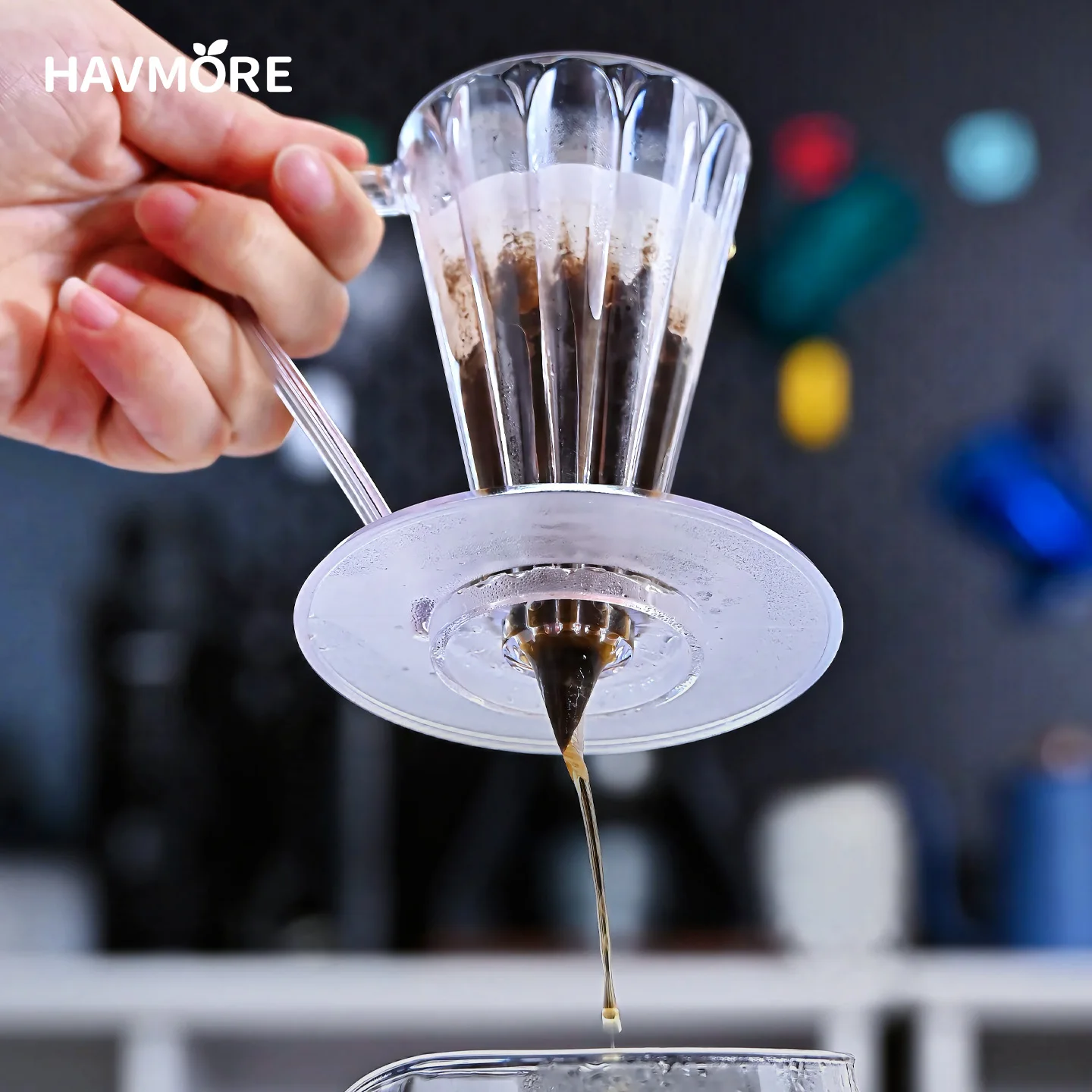 Havmore 30°‑Inclined Petal‑Shaped Mini Reusable Pour‑Over Coffee Dripper with Handle & Saucer