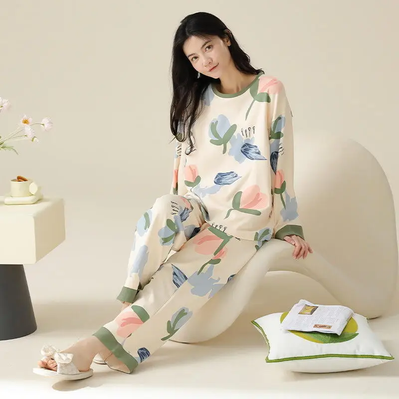 Hot 2026Spring Summer New Women Fashion Soft Skin Friendly Comfort Sleepwear Long Sleeve Casual Loose Outerwear Home Clothingset
