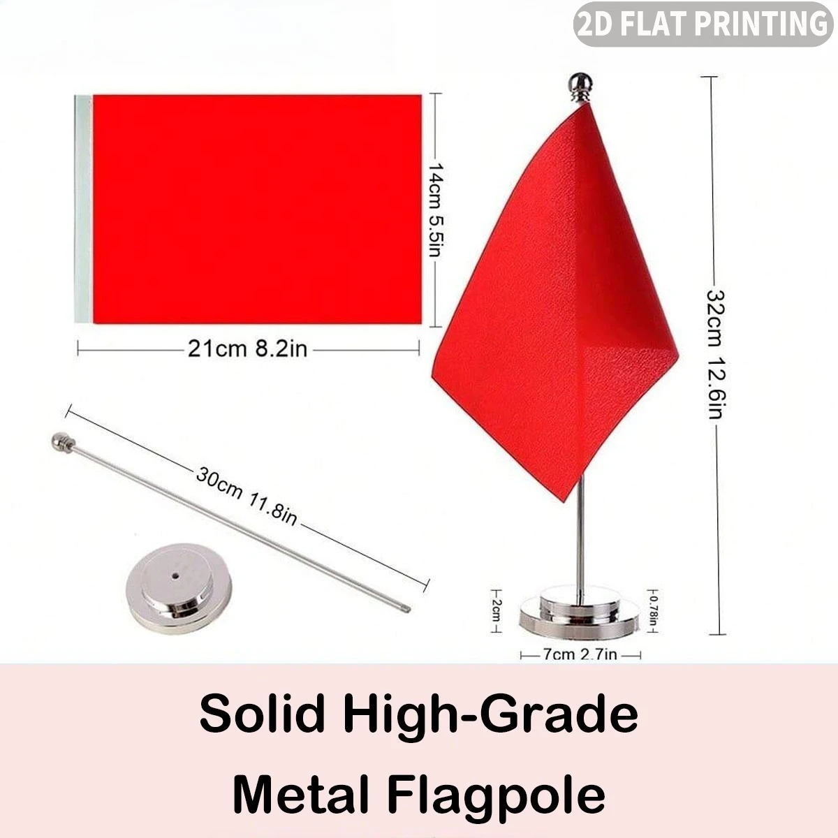 2 Sets Custom Desktop Office Flag Set, Solid Plastic/ Metal Flagpole (Single-Sided Printing), with Black Base/ Sliver Base view 3