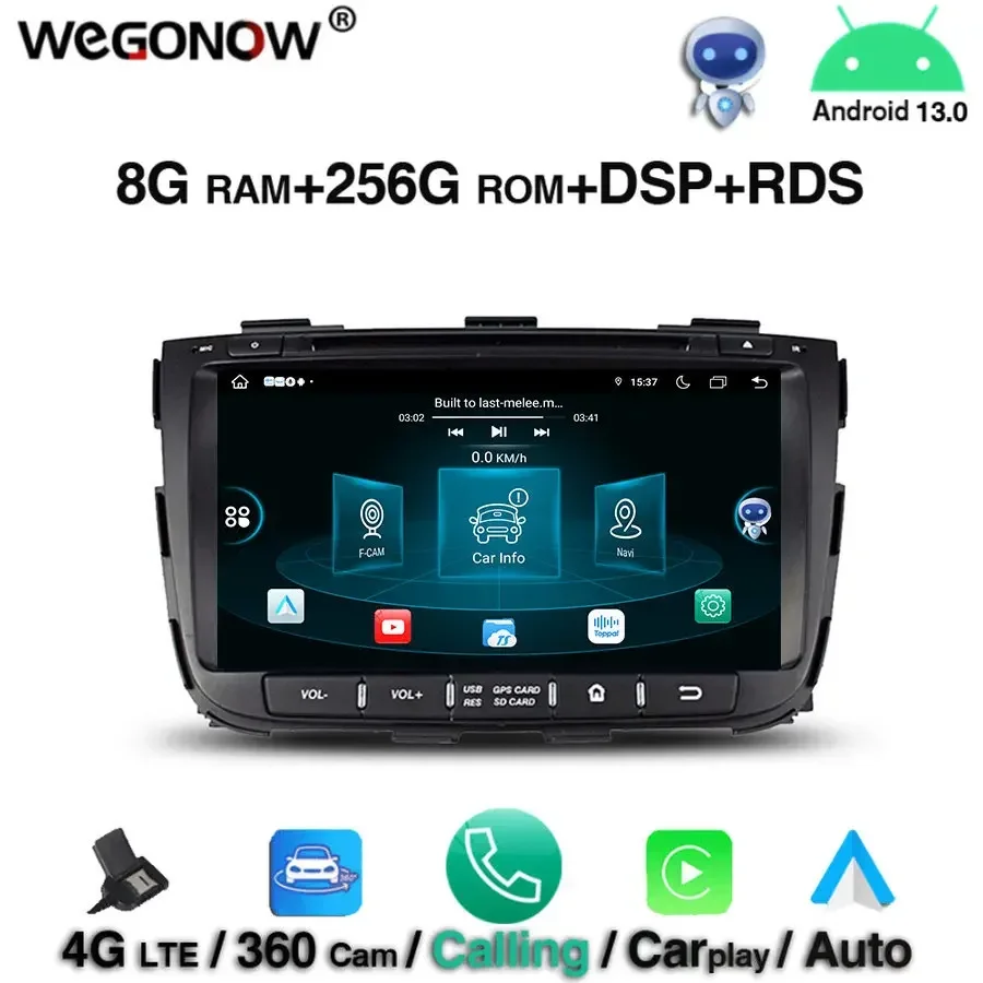 Carplay IPS 360 Android 13.0 Octa Core 8GB 256GB BT5.0 Wifi 4G LTE GPS Map Car DVD Player RDS Radio For kia SORENTO 2013 2014