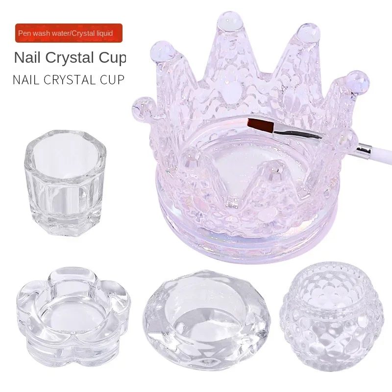 1PC Crystal Glass Acrylic Powder Liquid Nail Cup Colorful Clear Dappen Dish Lid Bowl Cup Holder Equipment Nail Art Tools