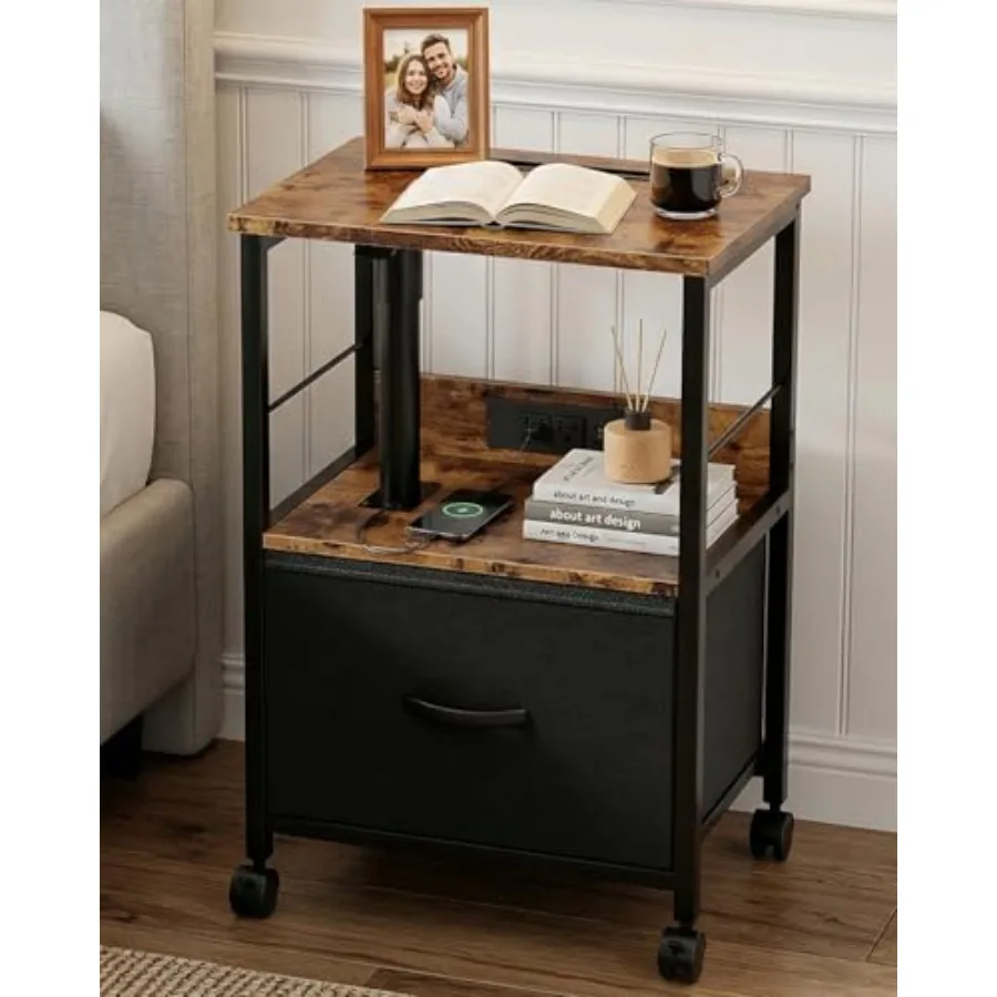 

Прикроватная тумбочка с подъемной столешницей и зарядной станцией, передвижной столик на колесиках для кресла-реклайнера, прикроватный столик с колесиками и тканевым ящиком