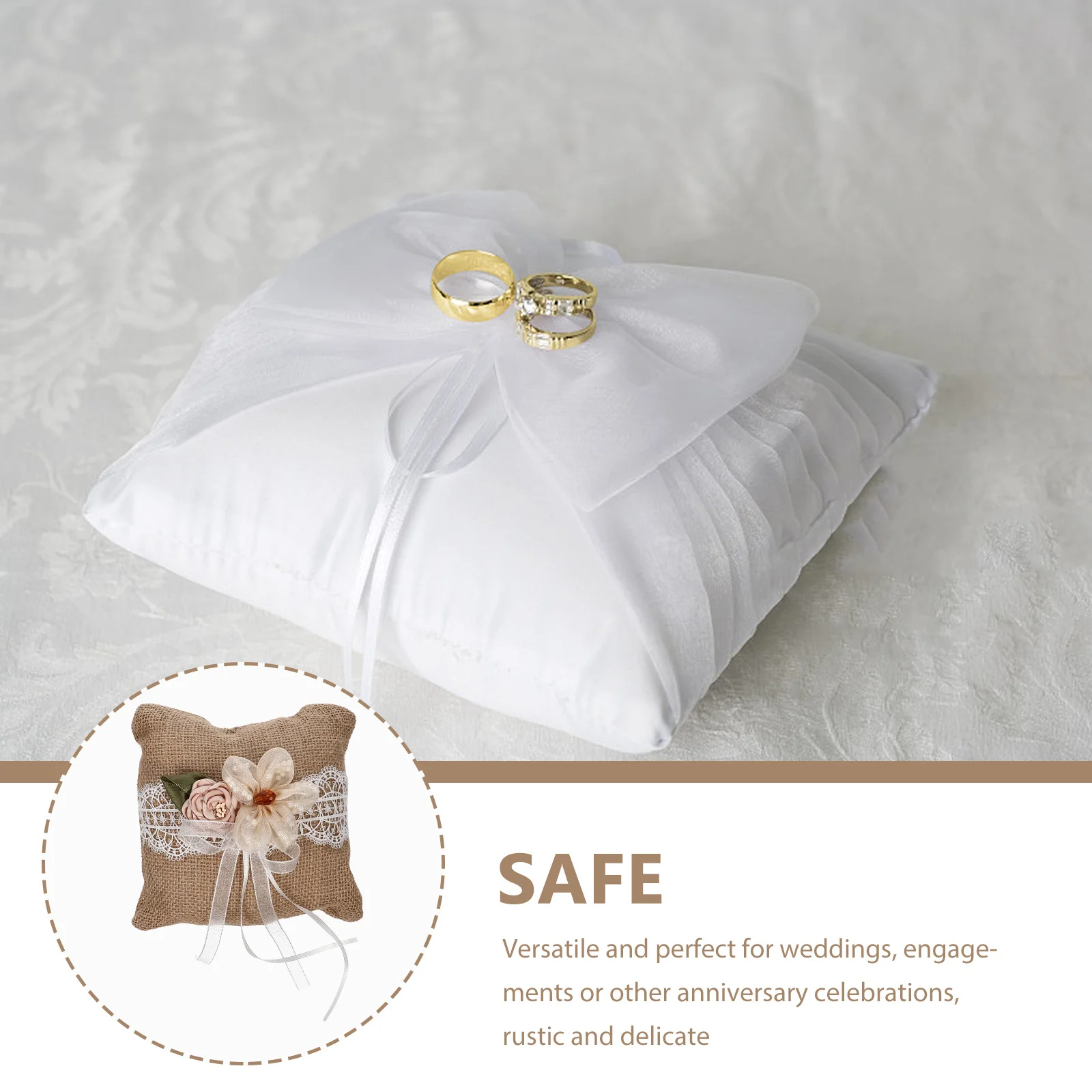 

Elegant Wedding Ring Pillow Lace Bowknot Soft Material Romantic Bridal Ring Cushion Wedding Supplies Decoration