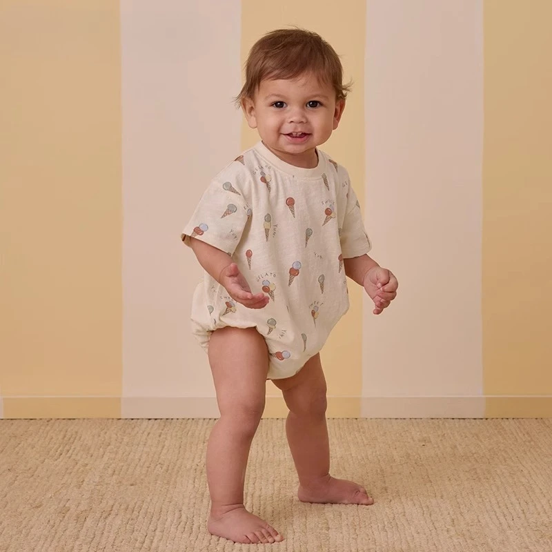 2025 Summer Baby Bodysuit Cute Cartoon Romper Short Sleeve Outfits Breathable Cotton Onesie Infant Clothes 0-12 Months Trendy