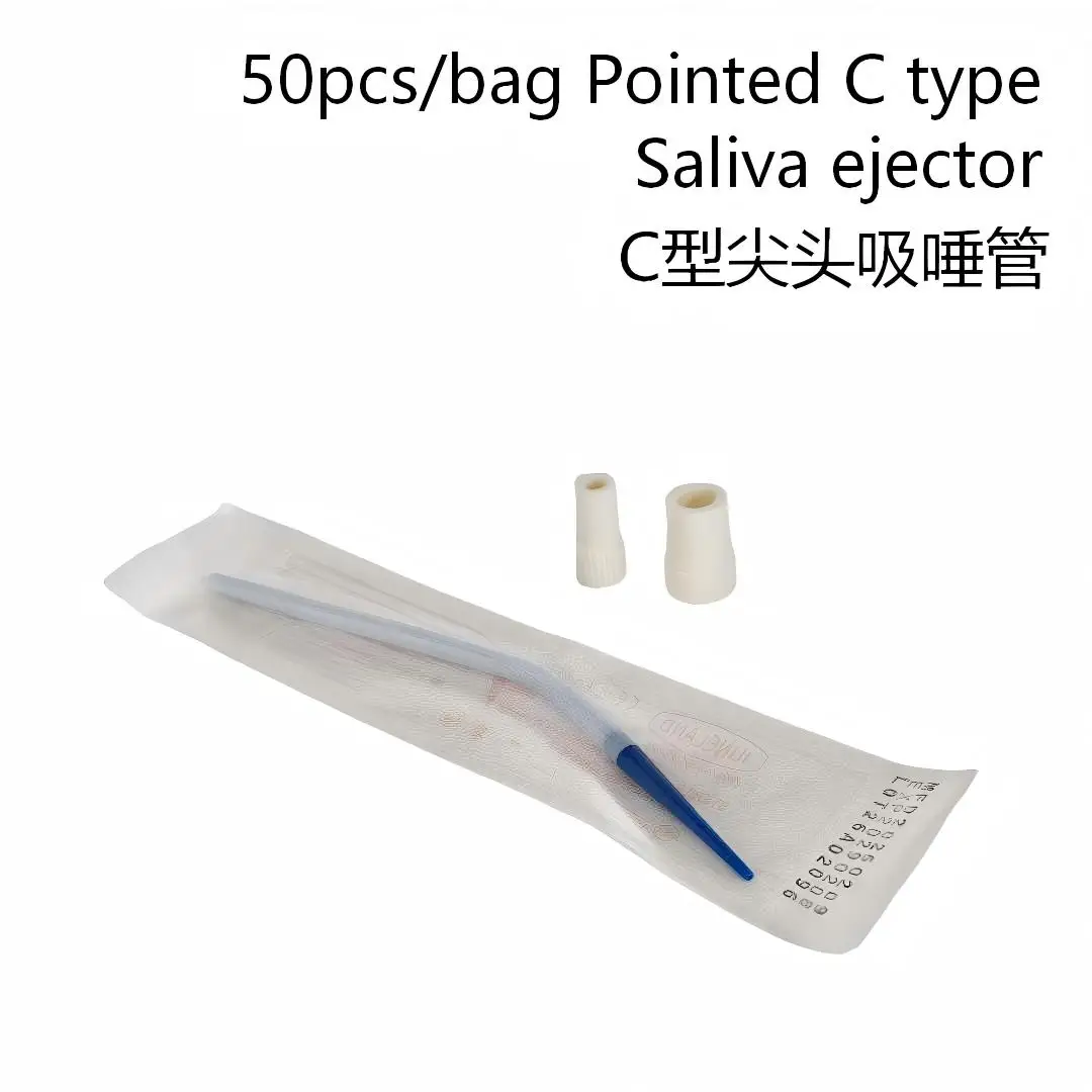 

50Pcs/Bag Pointed C Type Suction Tube Disposable Dental Saliva Ejector Suction Tips with Adapters for Surgical Use